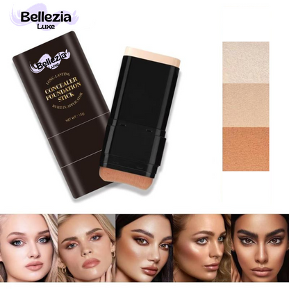 Barra de Maquillaje 2 en 1 Bellezia Luxe - Base y Corrector de Alta Cobertura