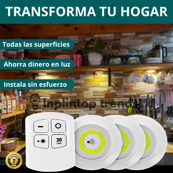 Set de 3 luces Led EcoLux con mando a distancia para colocar en cualquier lugar de tu hogar para iluminar puntos de oscuridad y dificil acceso.. Ahorra en luz y ahorra dinero